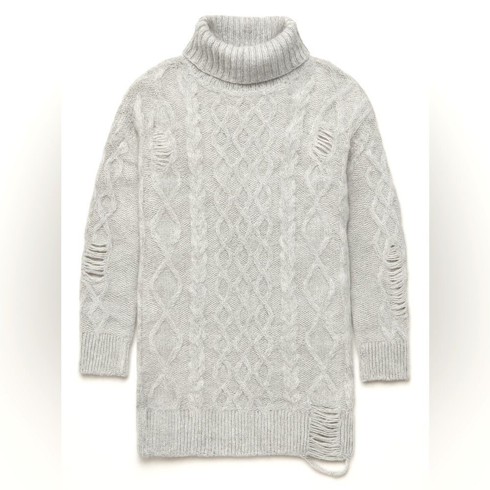 Forever21 Knit Distressed Turtleneck Womens Sweater Dress Sweater M Oatmeal 0017 - Picture 2 of 12